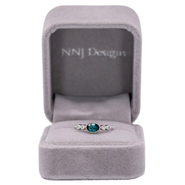 Modern Indicolite Tourmaline Ring With Natural Diamond Accents: Solid 14k Gold, Size 6.75 For Sale - Image 3 of 10