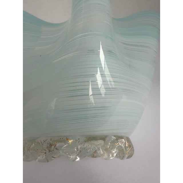 Vintage Murano Celadon Aqua Fazzoletto Handkerchief Art Glass Vase For Sale - Image 10 of 13