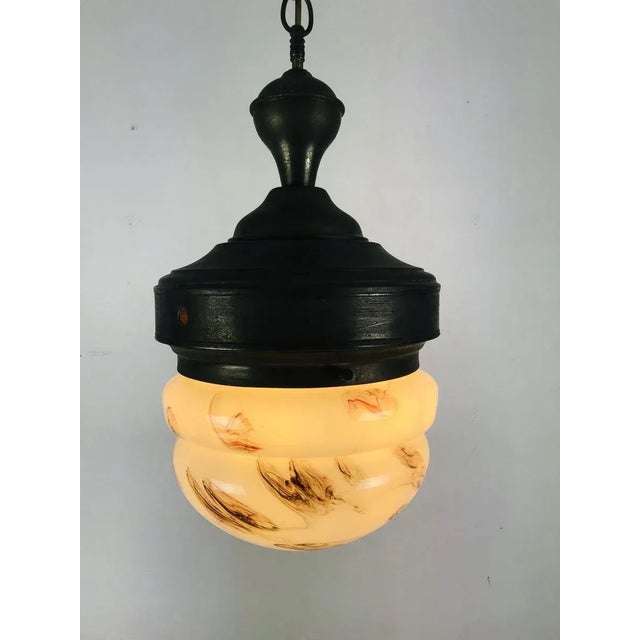 Antique Marble Glass Ceiling Lamp, 1920s For Sale - Image 11 of 17