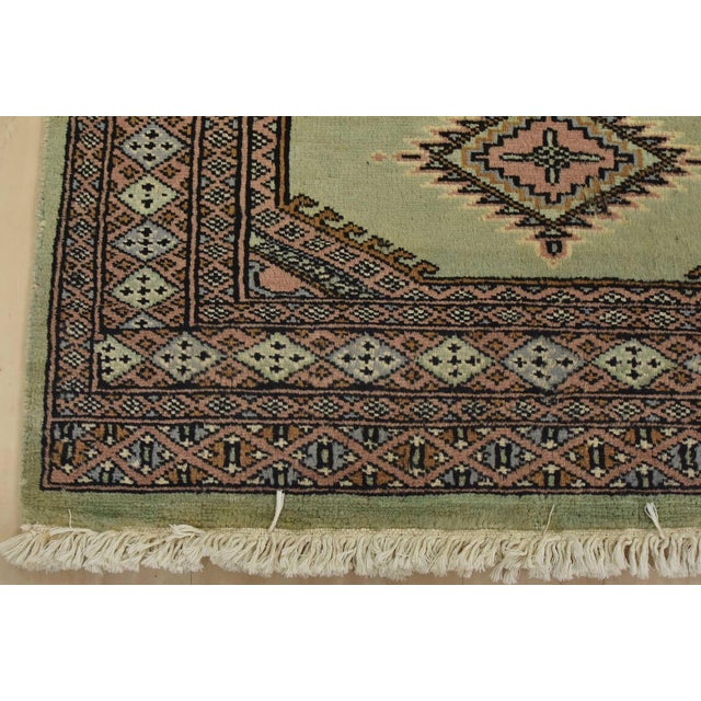Bokhara Jaldar Rug 2’6” X 3’10” Green Wool Tribal Hand-Knotted Carpet For Sale In Philadelphia - Image 6 of 9