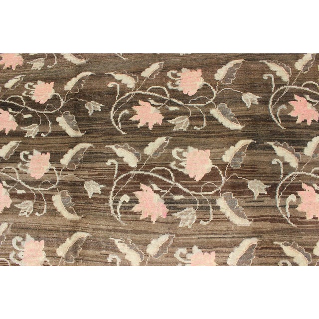 Textile Vintage Kars Rug From Eastern Turkey With Rose Flower Design Brown, Green, Pink For Sale - Image 7 of 10