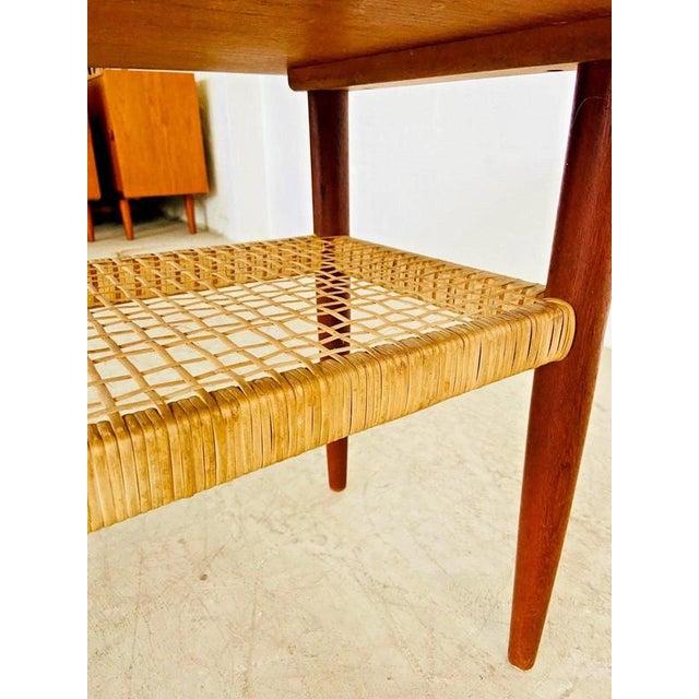 Vintage Danish Teak Coffee Table with Woven Rattan Magazine Shelf, 1960s For Sale - Image 16 of 18