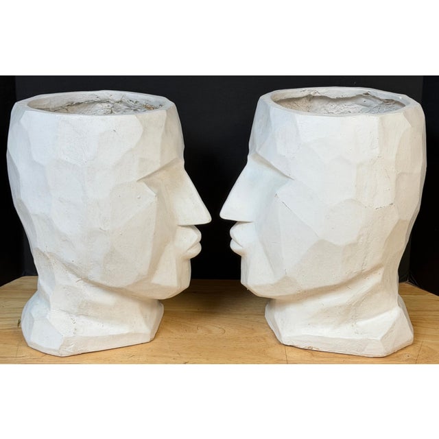Pair of Large Cubist Head Form Planter Vases, Postmodern, 2000s A striking large pair of cubist head-form planter vases,...