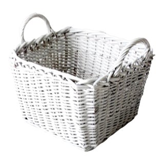 Vintage Large White Storage Basket For Sale