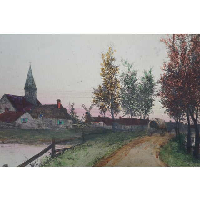 Paper 2 Antique Ernest Christian Rost Old Bridge Brittany Jersey Village Etchings 24" For Sale - Image 7 of 16