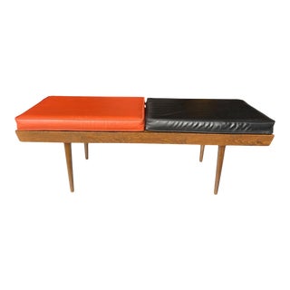 1960s Mid Century Modern Walnut Slat Bench & Cushions For Sale