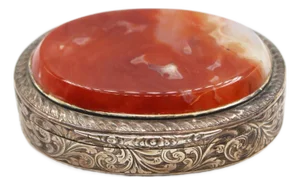 1851 English Agate & Sterling Silver Oval Box