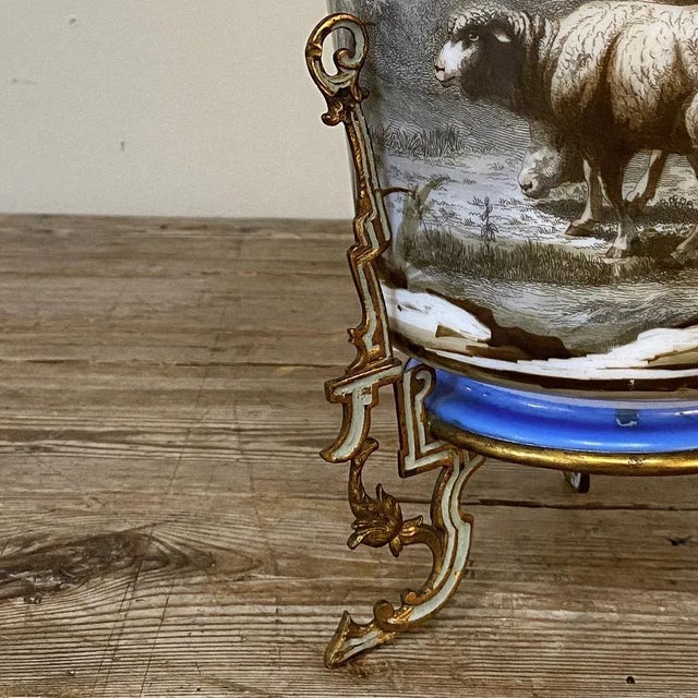 Greige Antique Hand-Painted Opaline Footed Vase For Sale - Image 8 of 13