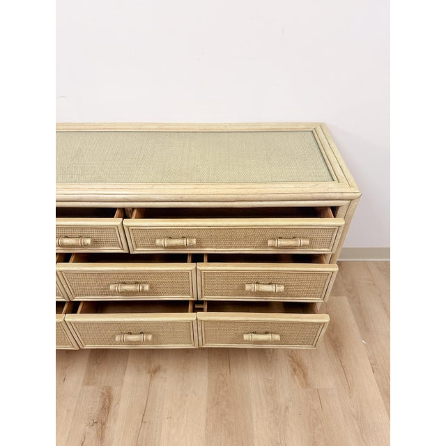 Mid 20th Century Coastal Ficks Reed Style Faux Bamboo Woven Nine Drawer Dresser, Wicker For Sale - Image 11 of 13