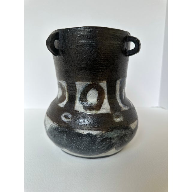 Ceramic Late 20th Century Primitive Black Ceramic Vase With Abstract Markings For Sale - Image 7 of 9