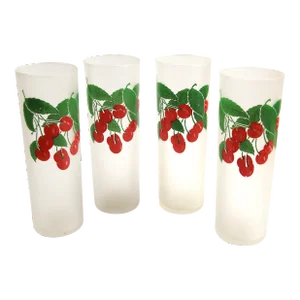 Vintage Cherries Design Frosted Iced Tea Tumblers Set of 4