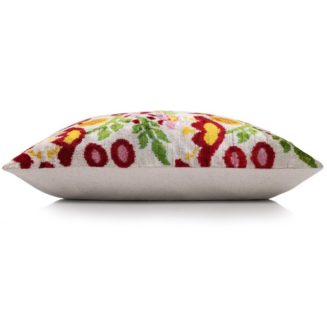 Mid-Century Modern Luxury Floral Silk Velvet Lumbar Pillow 16x24 | Handmade & Vegetable Dyed For Sale - Image 3 of 8