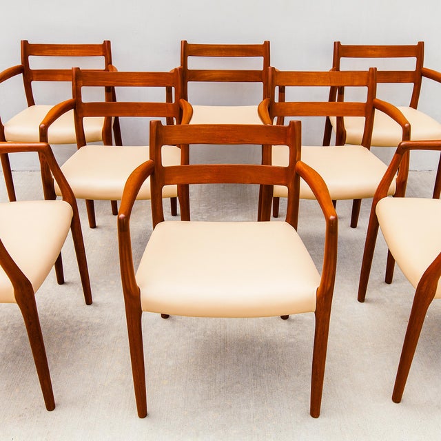 J.L. Møllers Møbelfabrik 1970s Restored Niels Moller Model 67 Danish Modern Dining Chairs in Teak & Leather For Sale - Image 4 of 18