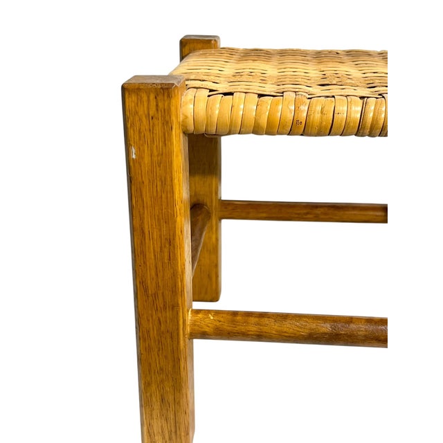 Antique English Country House Woven Reed and Pine Stool For Sale - Image 6 of 17