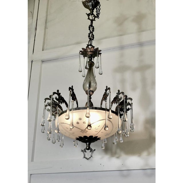1920s Arts and Crafts Crystal Bowl Chandelier, 1920s For Sale - Image 5 of 10