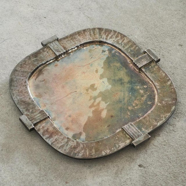 Gold Large Brutalist Centerpiece in Patinated and Silver Plated Sand Cast Brass, 1960s For Sale - Image 8 of 9