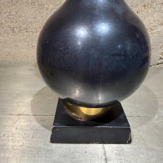 Mid Century Modern Black Ceramic Table Lamp Teardrop Shape Eames Era For Sale - Image 9 of 11