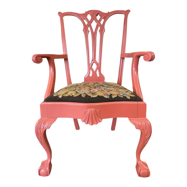 Large 20th Century Painted Chippendale Style Armchair For Sale