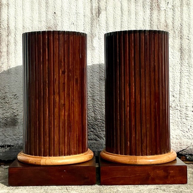 Mid 20th Century Vintage Boho Fluted Column Pedestals - a Pair For Sale - Image 5 of 9
