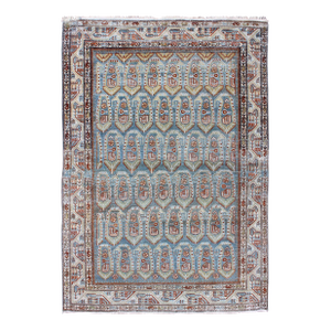All-Over Paisley Pattern Antique Persian Malayer Rug in Blue and Red Blue and Red 4'3"x6'4"