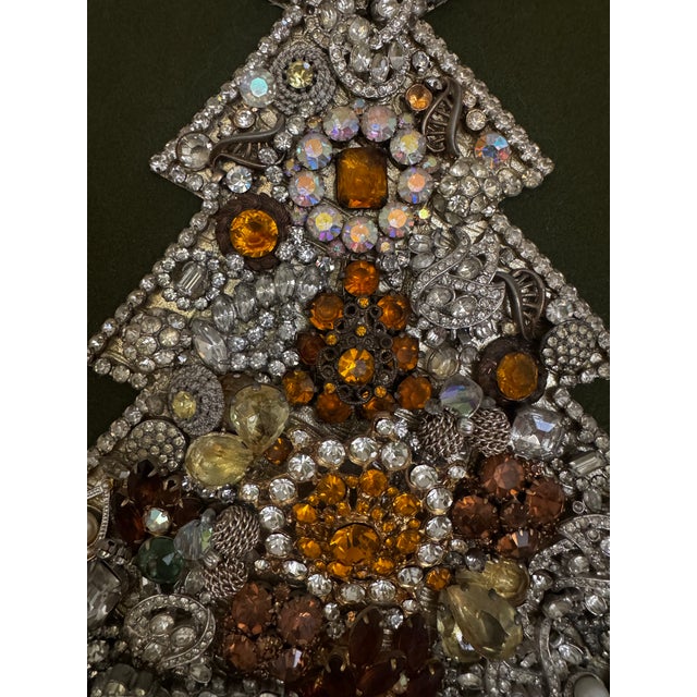 1970s Costume Jewelry Christmas Tree Collage Framed Wall Art For Sale In Los Angeles - Image 6 of 12