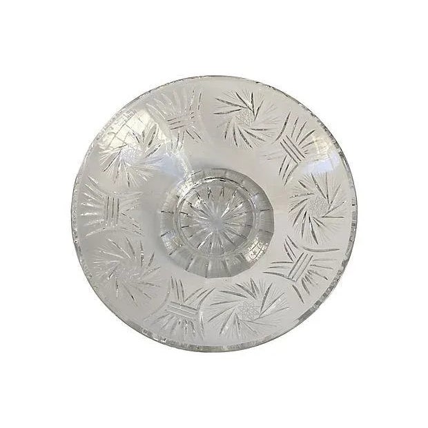 Beautifully detailed vintage large cut-crystal serving bowl or compote. Great for display use. Unmarked. Condition:...