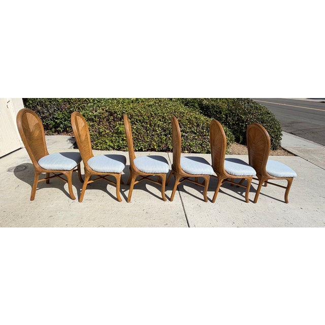 1980s Vintage Rattan Pencil Reed Dining Chairs, a Set of 6 With New Schumacher Upholstery For Sale - Image 5 of 12