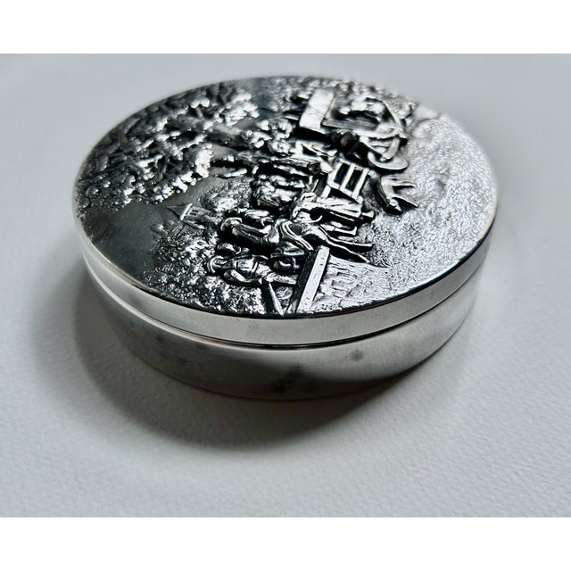 Mid 20th Century Mid 20th Century Hans Jensen Denmark Velvet Lined Repousse .800 Silver Box For Sale - Image 5 of 17