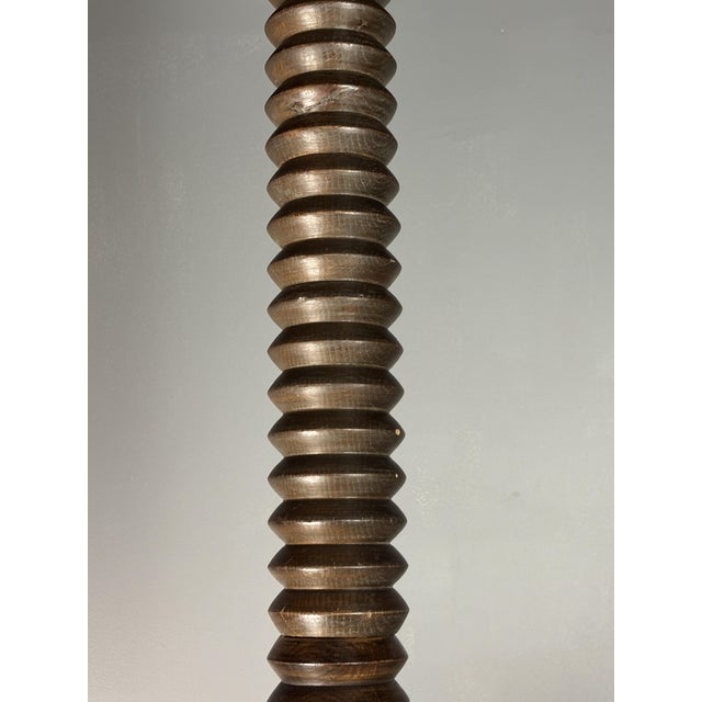 Mid-Century Modern Mid-Century French Brutalist Modernist Turned Wood Floor Lamp in the style of Charles Dudouyt, 1950s For Sale - Image 3 of 16