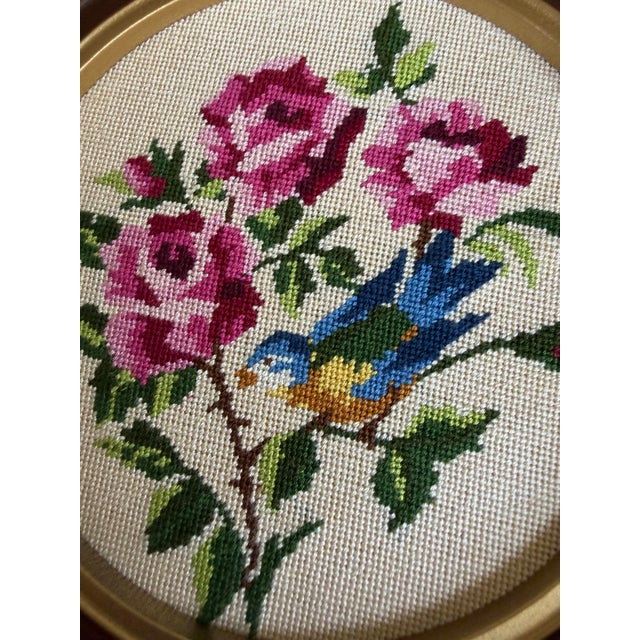 1960s Vintage Floral Petit Point Roses Framed Embroidery Art - A Pair For Sale In Chicago - Image 6 of 10