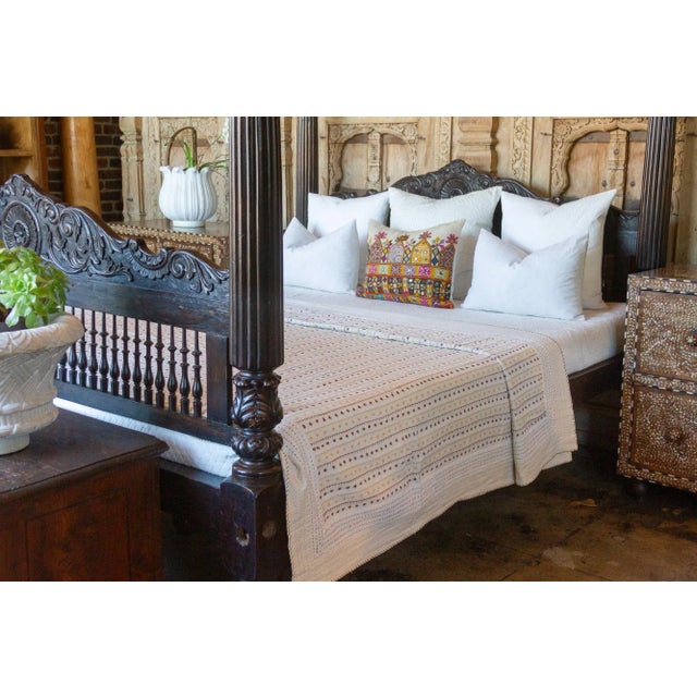 Textile Summer White Quilted Cotton Kantha Bedcover For Sale - Image 7 of 8