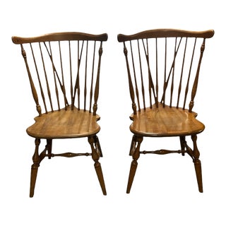 Late 20th Century Vintage Ethan Allen by Baumritter Dining Chairs Heirloom Nutmeg Wood #10-6020 - a Pair For Sale