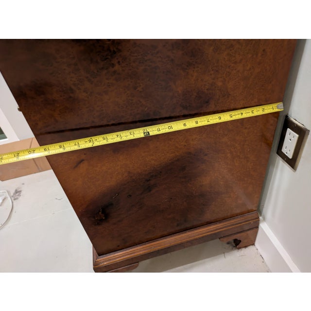 1980s George III-Style Burr Wood Secretry With Mirrored Doors and Fitted Interior For Sale - Image 9 of 16
