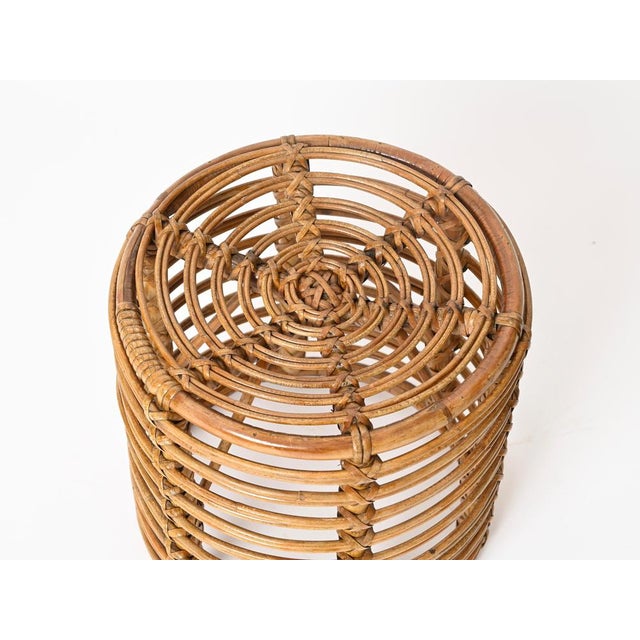 Tito Agnoli Rattan and Wicker Round Stool attributed to Tito Agnoli, Italy, 1960s For Sale - Image 4 of 11