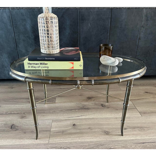 Mastercraft Hollywood Regency Faux Bamboo Brass Cocktail Table For Sale - Image 9 of 9