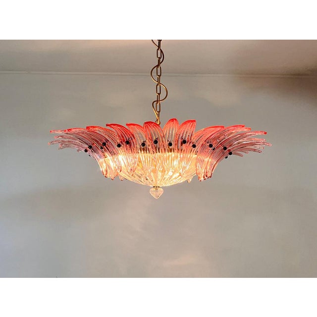 Glass Murano Palmette Pendant Light in Pink Glass, 1990 For Sale - Image 7 of 18