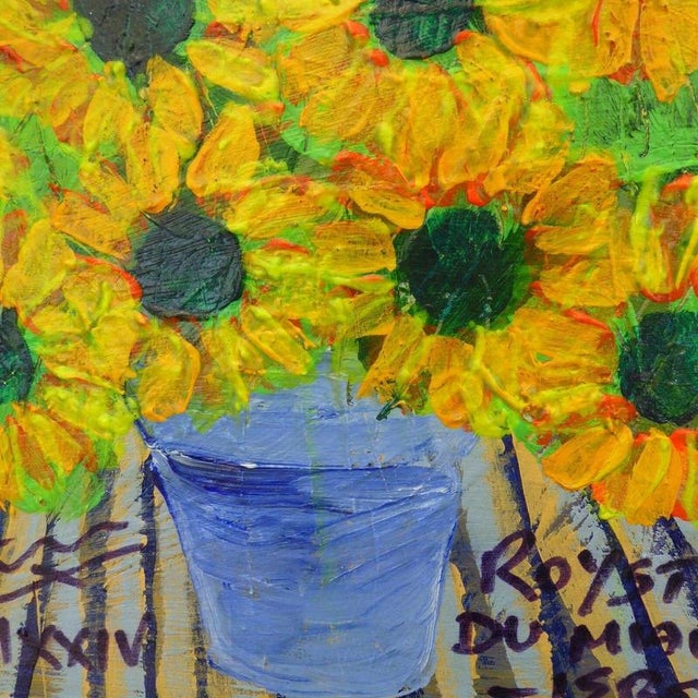 Royston du Maurier-Lebek, Still Life with Yellow Flowers, Oil on Canvas For Sale - Image 9 of 14