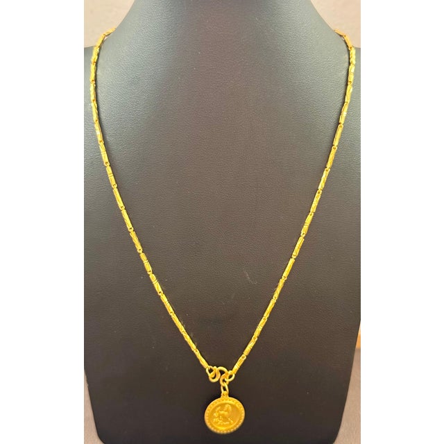 Gold 24 Karat Pure Gold Hand Made Yellow Gold Coin Necklace, 10.8 Gm, 18 Inch For Sale - Image 8 of 18