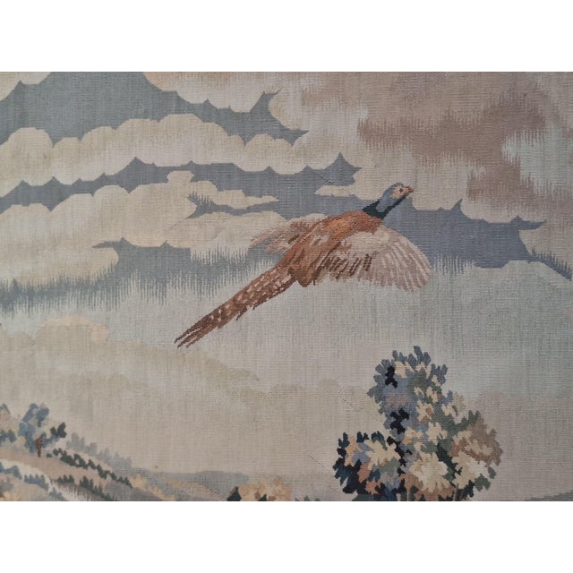 Green Vintage Hunting Scene Tapestry Wall Hanging With Dogs & Pheasant For Sale - Image 8 of 8