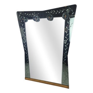 Large Vintage Entrance Mirror in Engraved Glass with Brass and Molar Glass, 1960s For Sale
