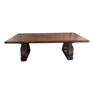 Spanish Colonial Revival Walnut Dining Table With Hand-Carved Scroll For Sale