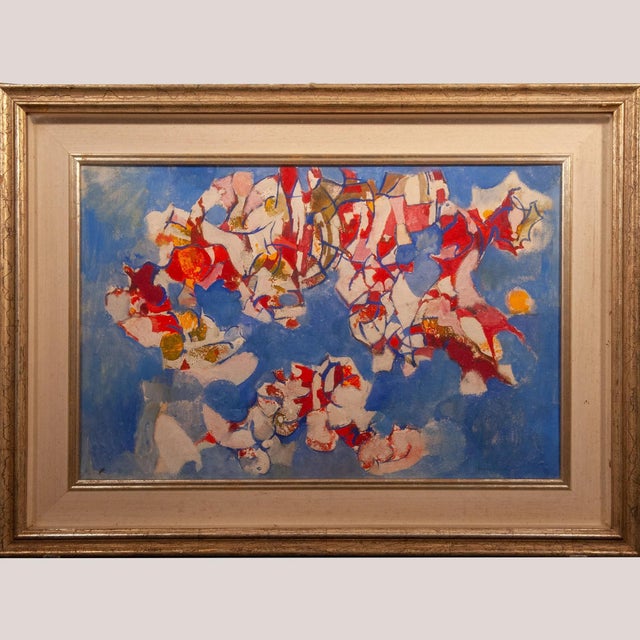 Abstract Composition in Blue and Red, 1950s, Oil on Canvas For Sale - Image 3 of 8