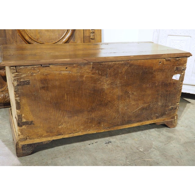 17th Century Two-Toned French Walnut Wood Gothic Trunk For Sale - Image 16 of 18