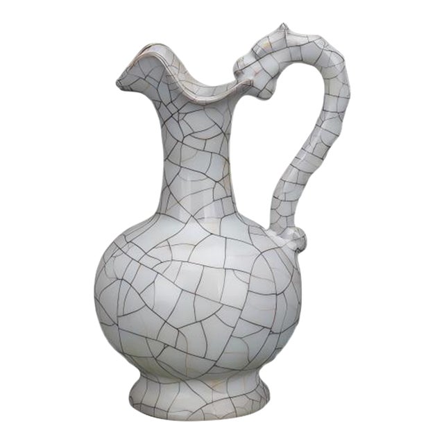 Chinese Ceramic Wine Pot Guan Ware Crackle Glaze Celadon Flagon For Sale