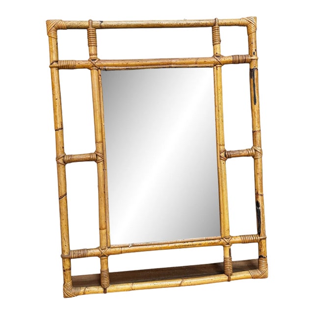 Vintage Italian Square Bamboo Wall Mirror 1980s For Sale