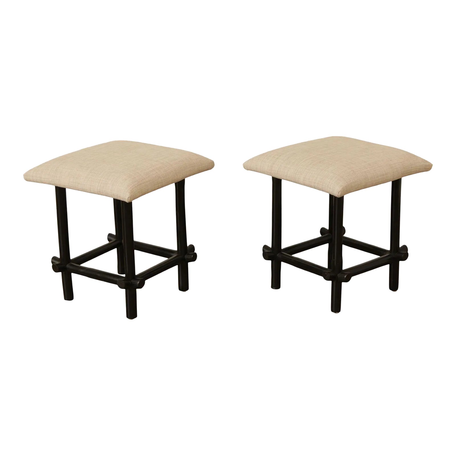 Vintage Asian Style Ebonized Faux Bamboo Stools A Pair Chairish