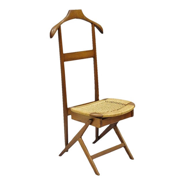 Vintage Mid Century Italian Modern Beech Wood Clothing Valet Chair Seat (A) For Sale
