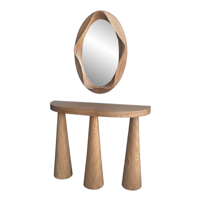Alinda Half Moon Console Table with Free Form Mirror For Sale