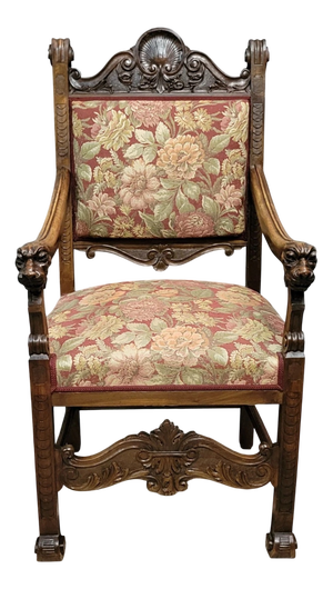 Renaissance Style Office Chair in Carved Walnut, 19th Century
