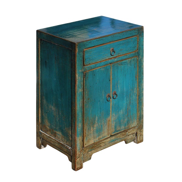 Distressed Teal Blue Lacquer Drawer End Table Nightstand ...